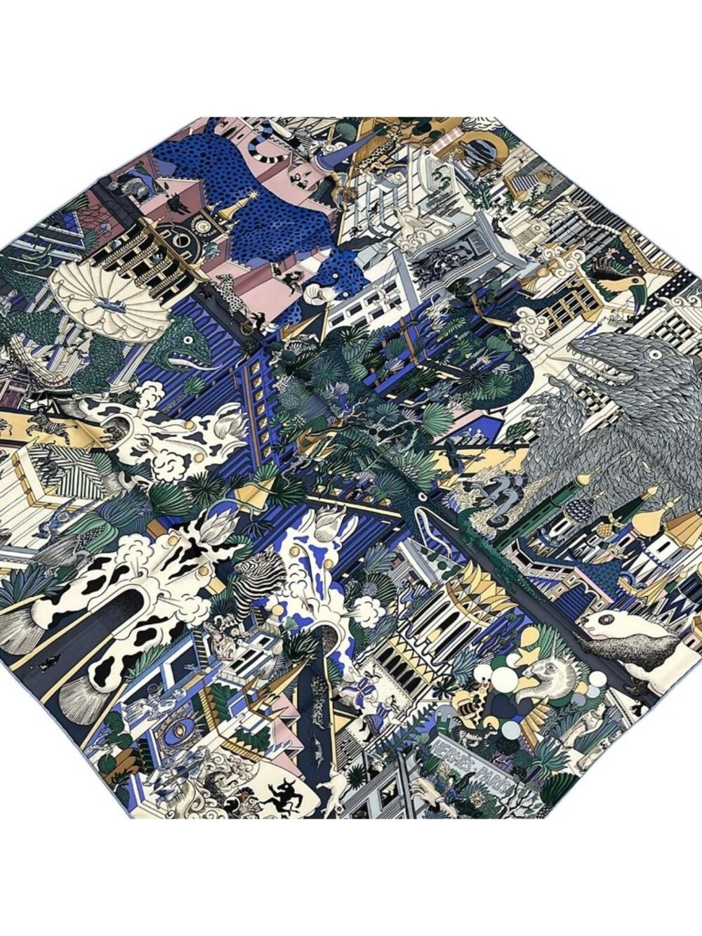 Hermes Scarf Carre 90 Blue Green Multi Anima Polis